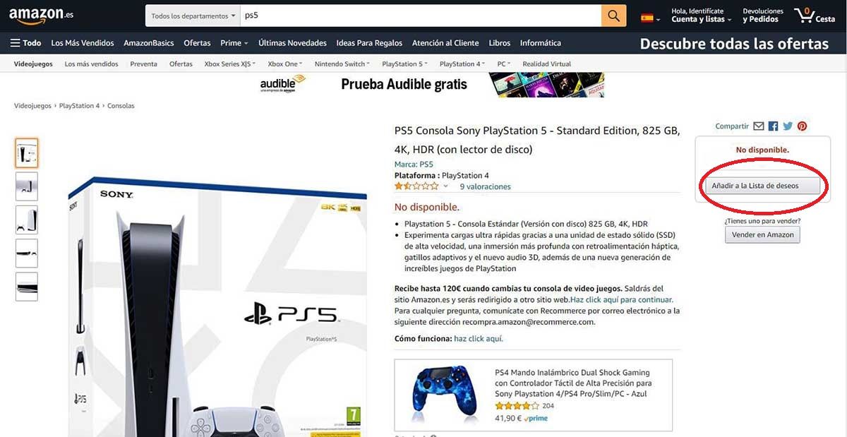 comprar PS5 en España amazon