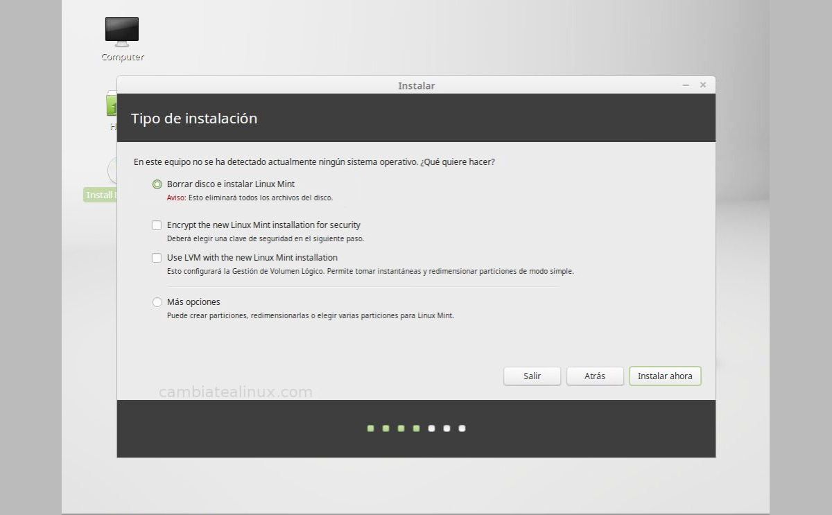 instalar linux mint particion