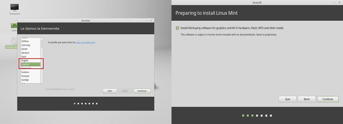 linux mint dos cuadros