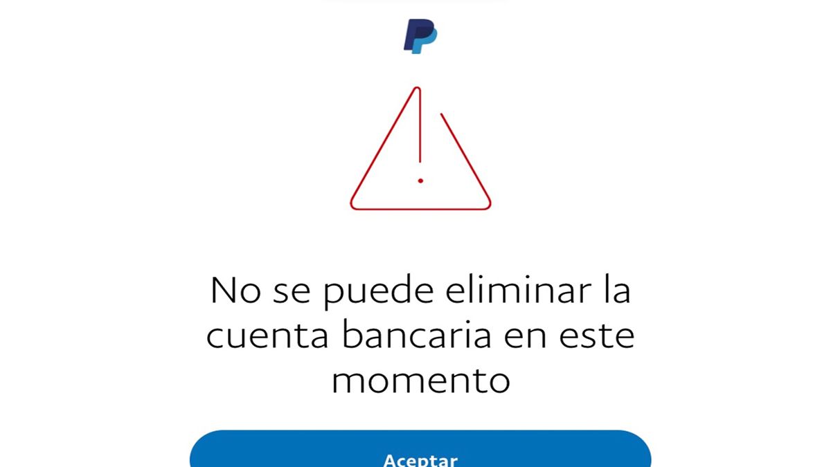 no puedo eliminar una cuenta en paypal mensaje